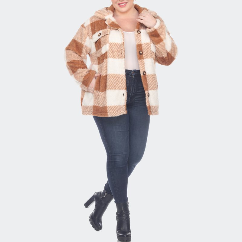 White Mark Plus Size Plaid Shacket In Brown