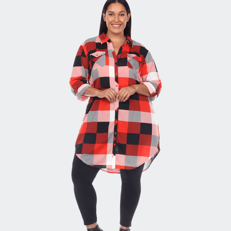 White Mark Plus Size Plaid Tunic Shirt In Red