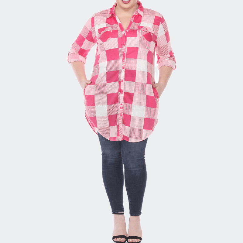 White Mark Plus Size Plaid Tunic Shirt In Pink