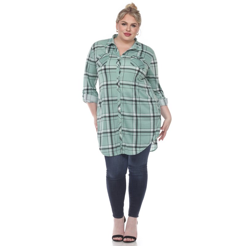 Shop White Mark Plus Size Plaid Tunic Top In Green