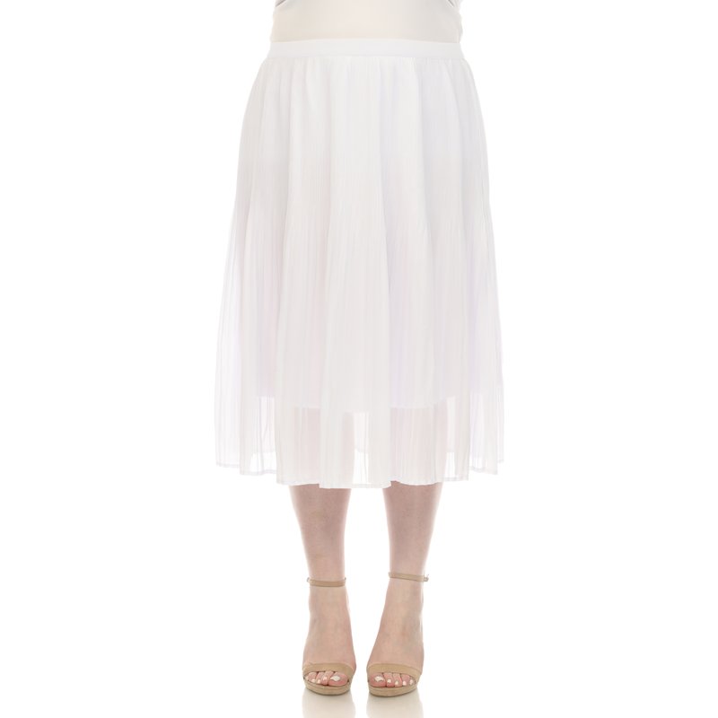 White Mark Plus Size Pleated Chiffon Midi Skirt In White