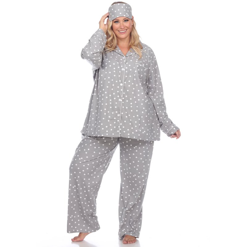 White Mark Plus Size Polka Dots Three-piece Pajama Set In Grey