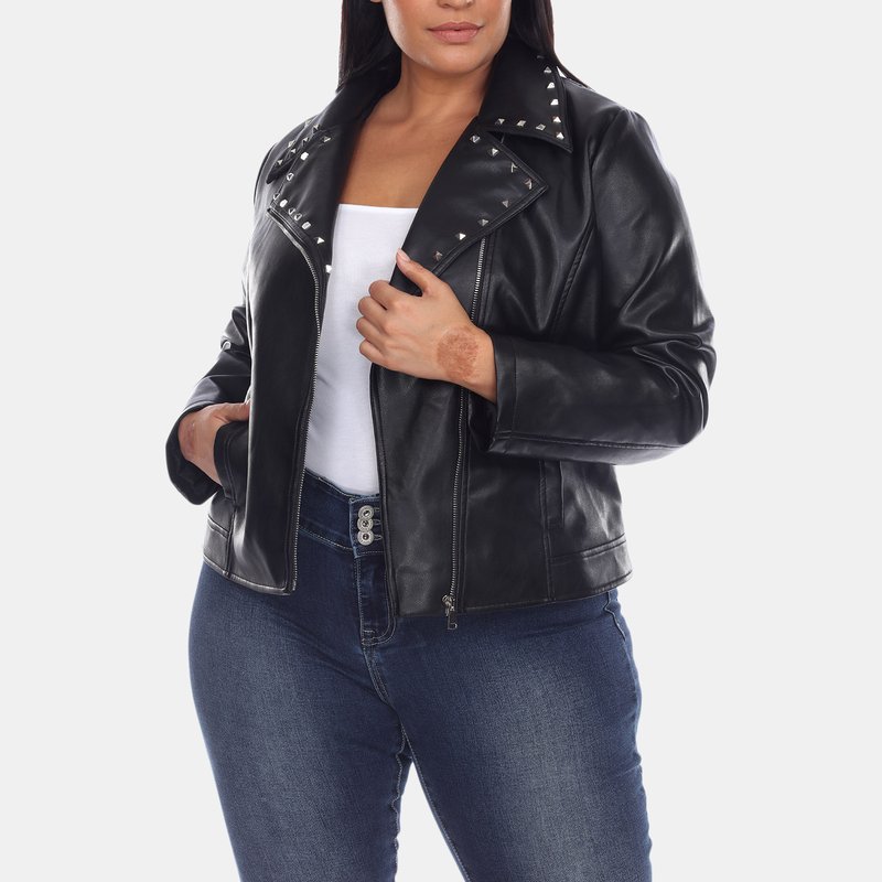 White Mark Plus Size Pu Faux Leather Jacket In Black