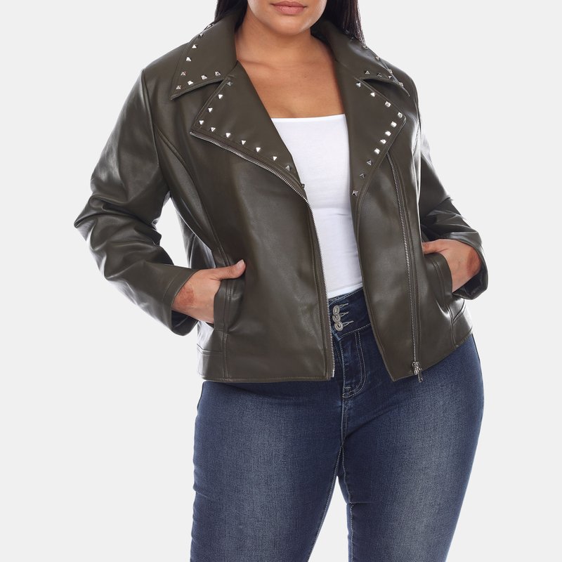 White Mark Plus Size Pu Faux Leather Jacket In Green