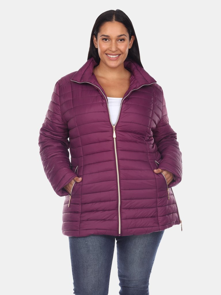 Plus Size Puffer Coat - Purple
