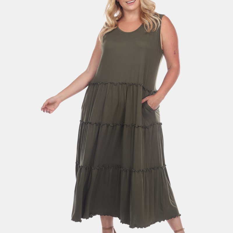 White Mark Plus Size Scoop Neck Tiered Midi Dress In Olive
