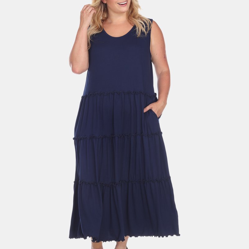 White Mark Plus Size Scoop Neck Tiered Midi Dress In Blue