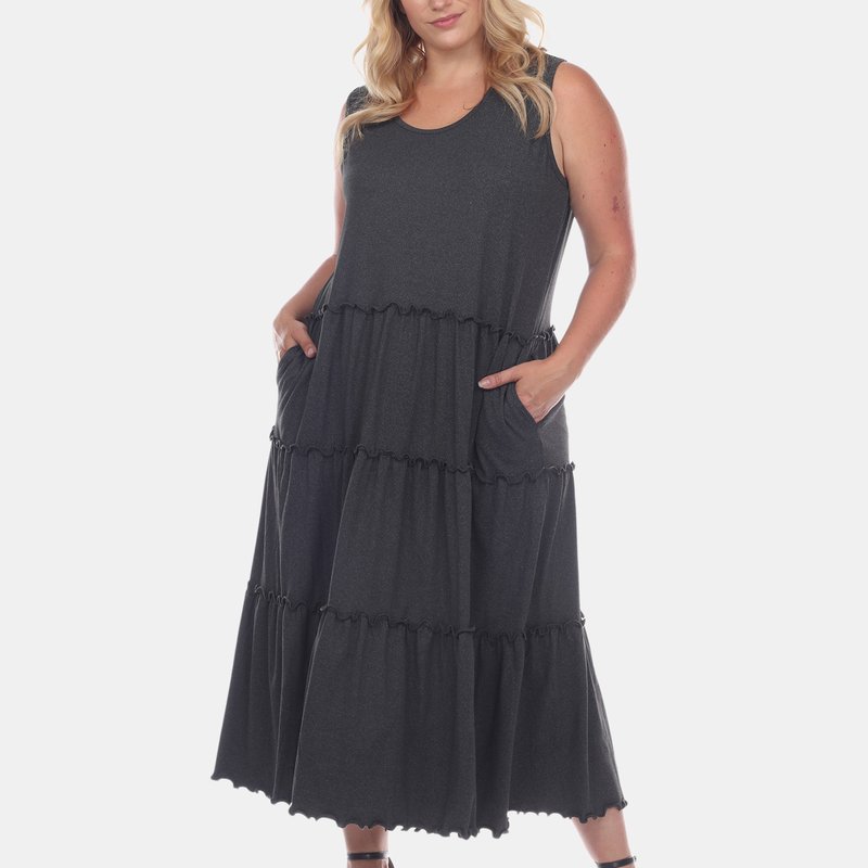 White Mark Plus Size Scoop Neck Tiered Midi Dress In Charcoal