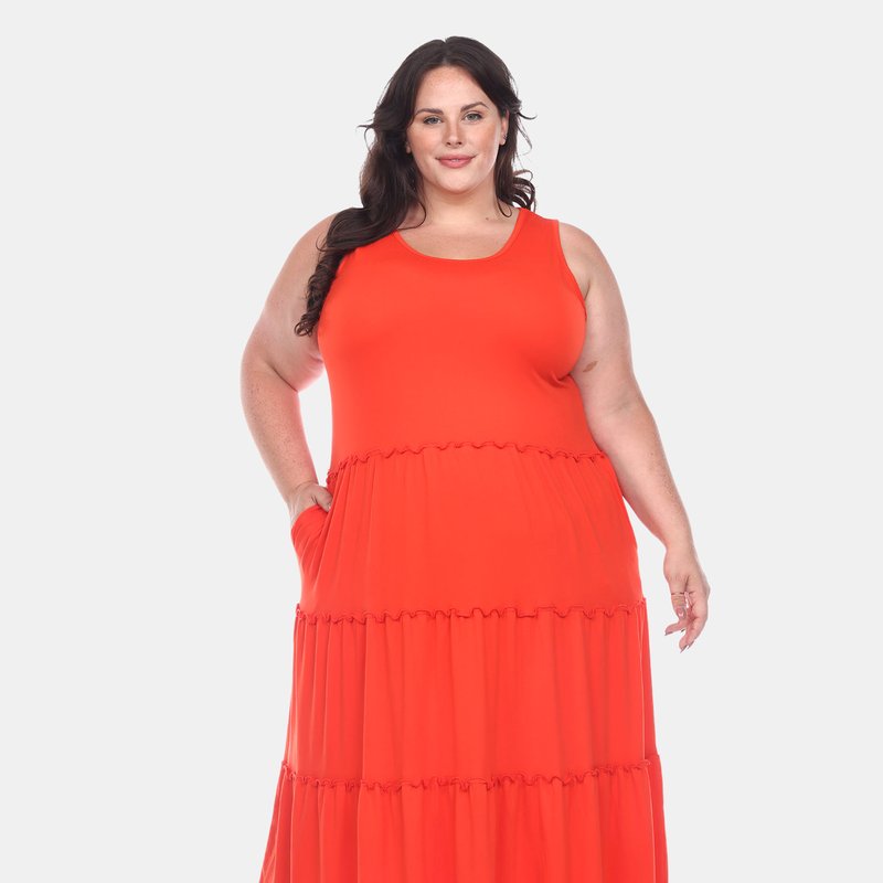 Shop White Mark Plus Size Scoop Neck Tiered Midi Dress In Red