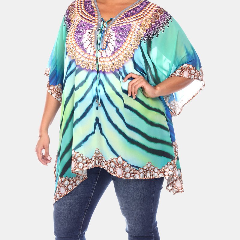 Shop White Mark Plus Size Short Caftan With Tie-up Neckline In Green