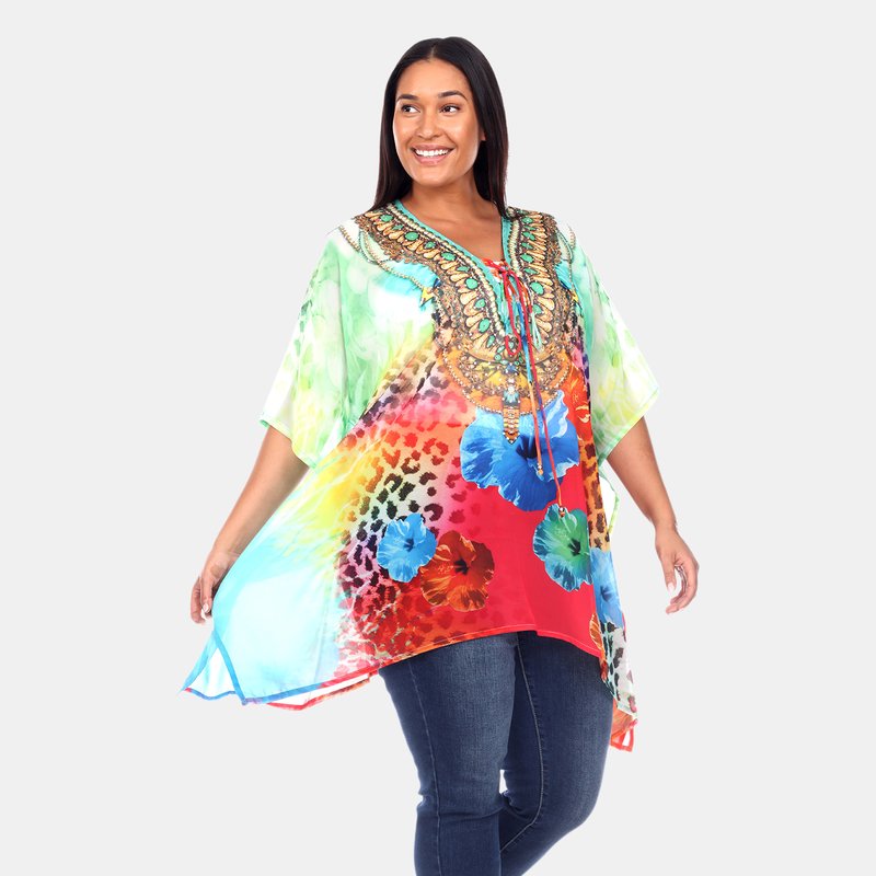 Shop White Mark Plus Size Short Caftan With Tie-up Neckline In Red