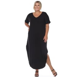 Plus Size Short Sleeve V-Neck Maxi Dress - Black