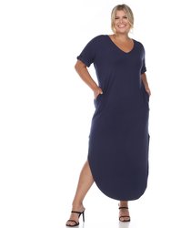 Plus Size Short Sleeve V-Neck Maxi Dress - Navy