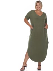 Plus Size Short Sleeve V-Neck Maxi Dress - Olive
