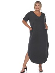 Plus Size Short Sleeve V-Neck Maxi Dress - Charcoal