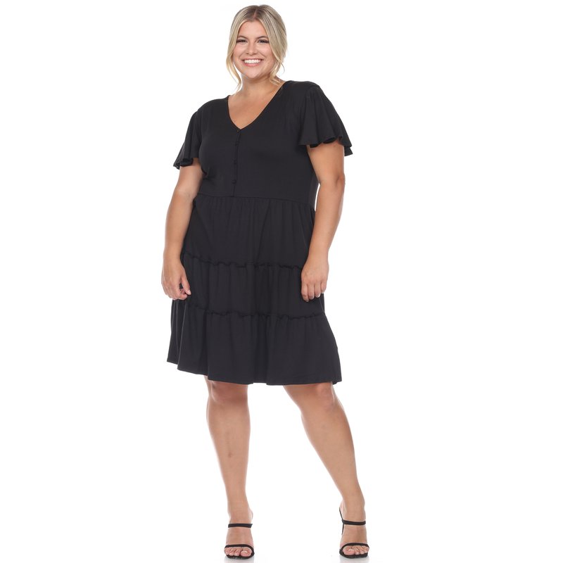 Shop White Mark Plus Size Short Sleeve V-neck Tiered Midi Dress In Black