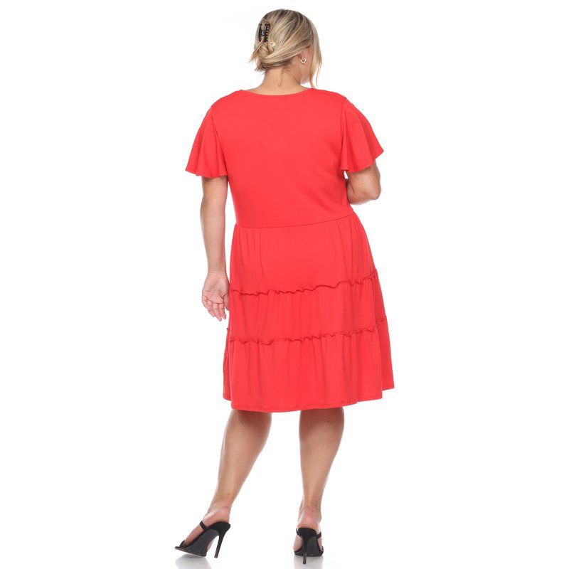 Shop White Mark Plus Size Short Sleeve V-neck Tiered Midi Dress In Red
