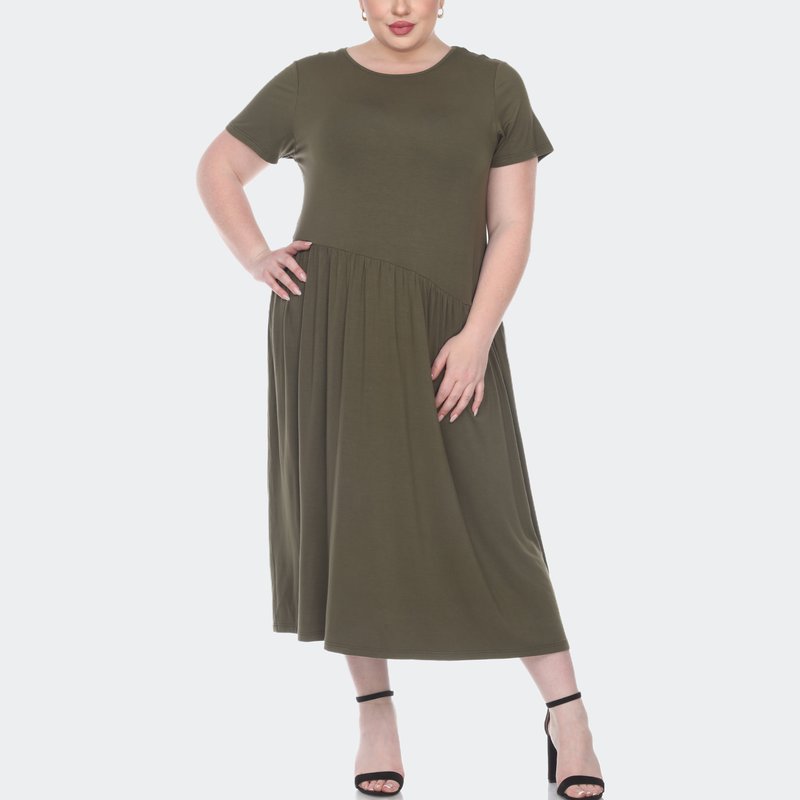 White Mark Plus Size Short Sleeves Maxi Dress In Olive