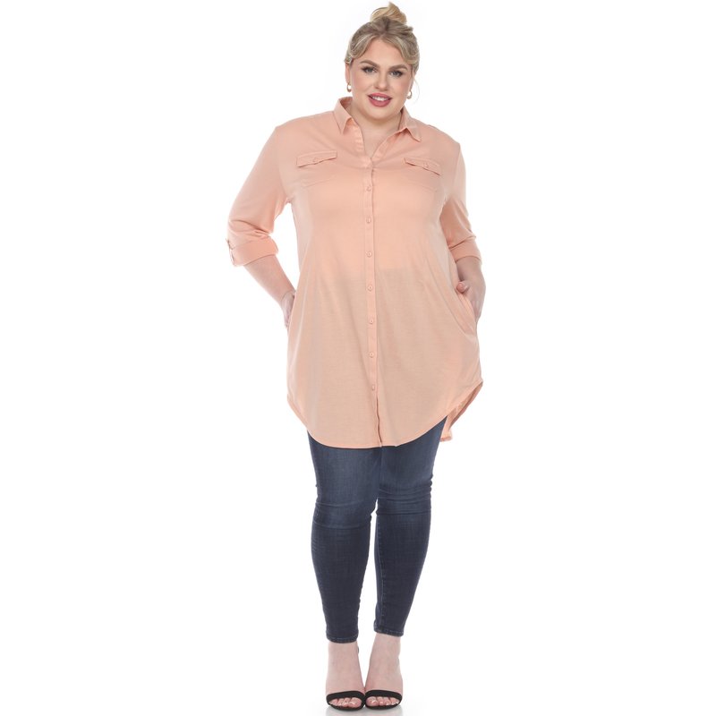 White Mark Plus Size Stretchy Tunic Top In Pink