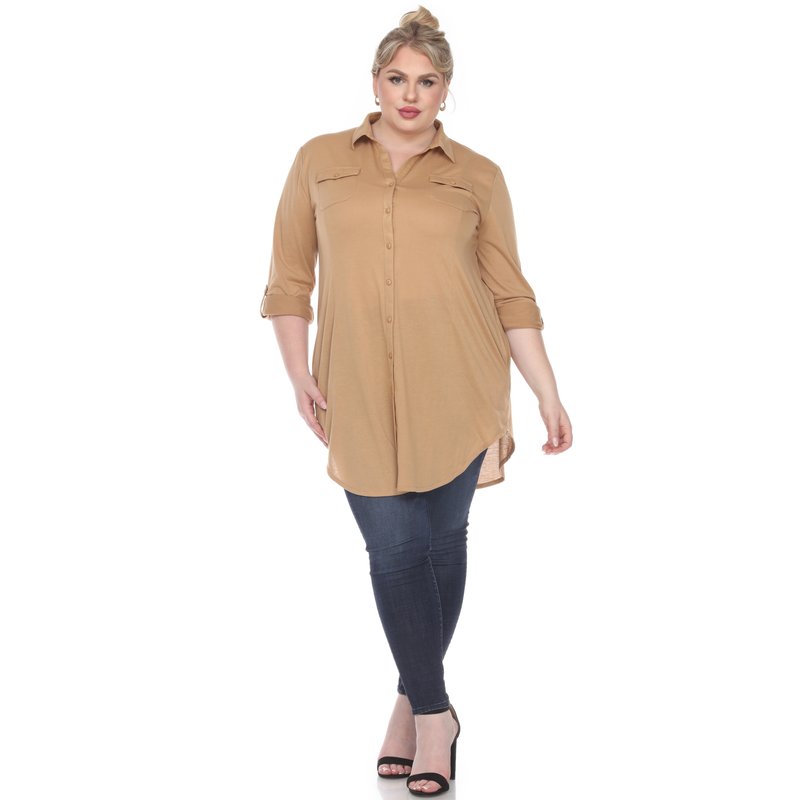 White Mark Plus Size Stretchy Tunic Top In Brown
