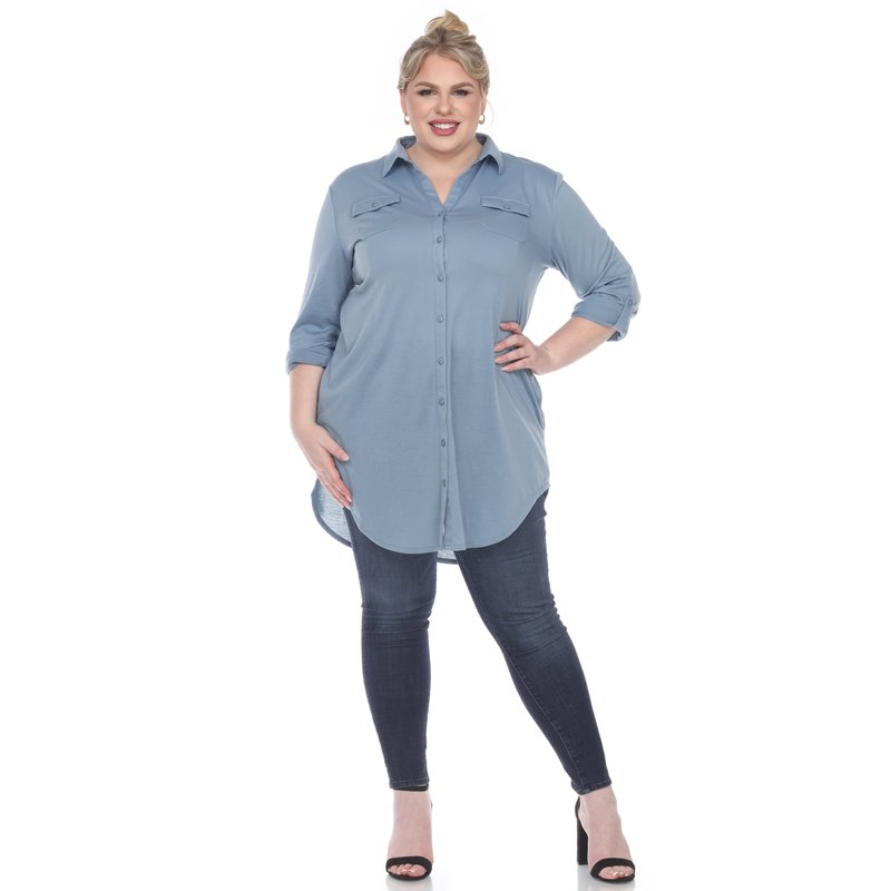 White Mark Plus Size Stretchy Tunic Top In Blue