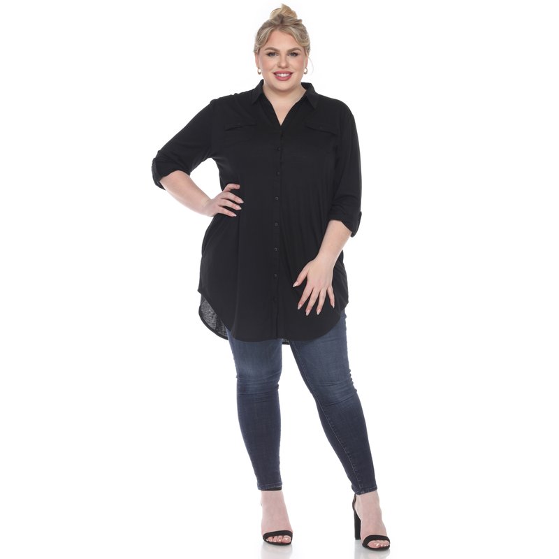 White Mark Plus Size Stretchy Tunic In Black