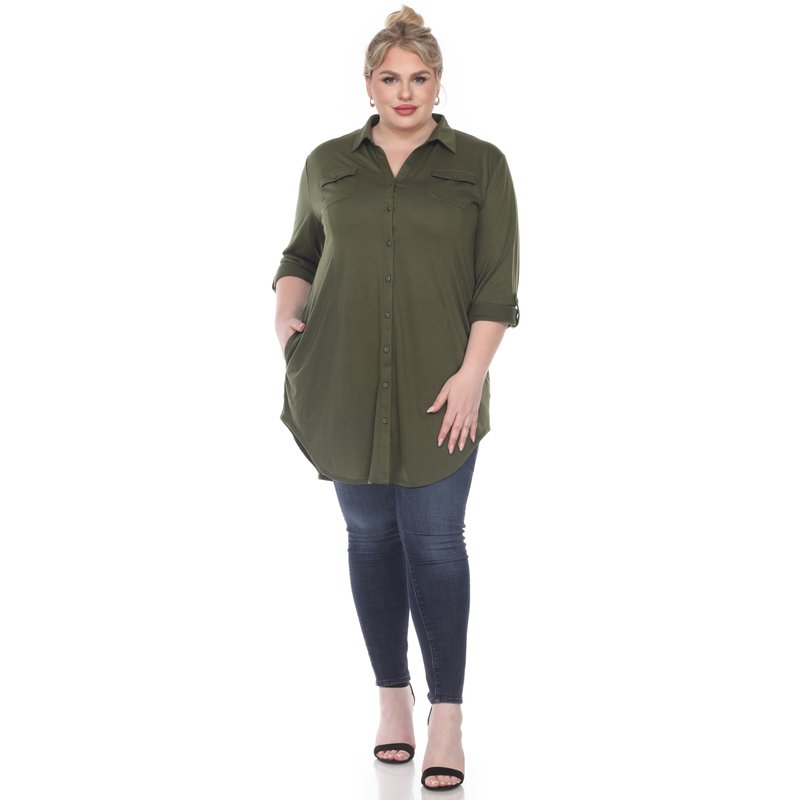 White Mark Plus Size Stretchy Tunic Top In Green