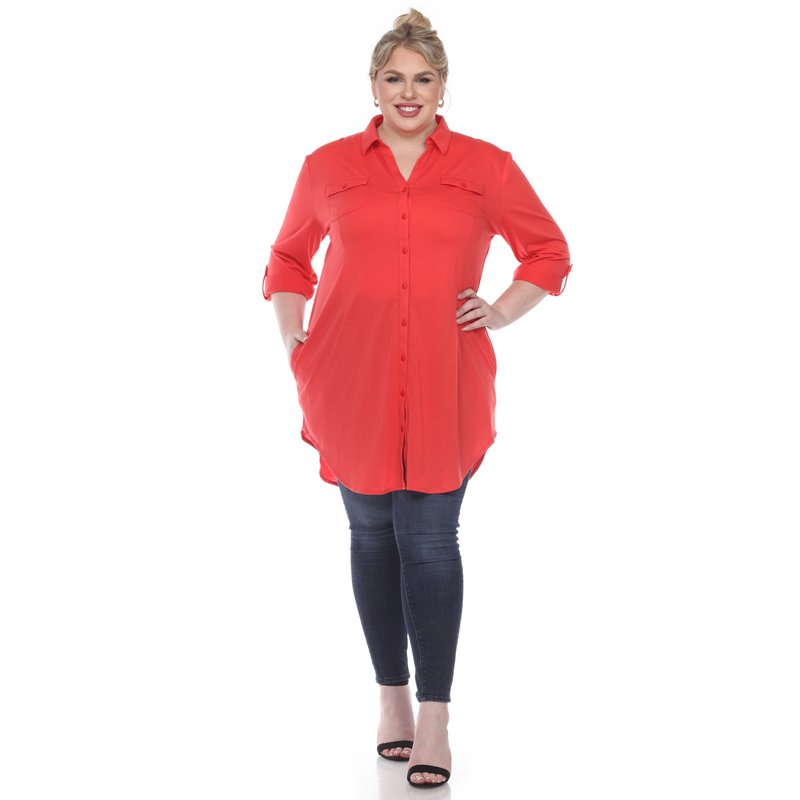 White Mark Plus Size Stretchy Tunic In Red