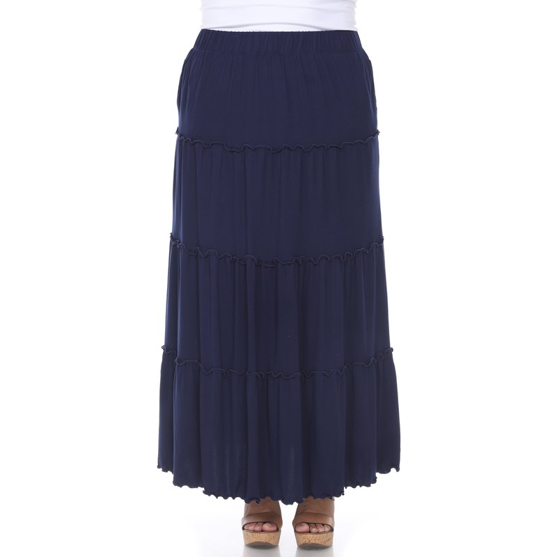 White Mark Plus Size Tiered Maxi Skirt In Navy