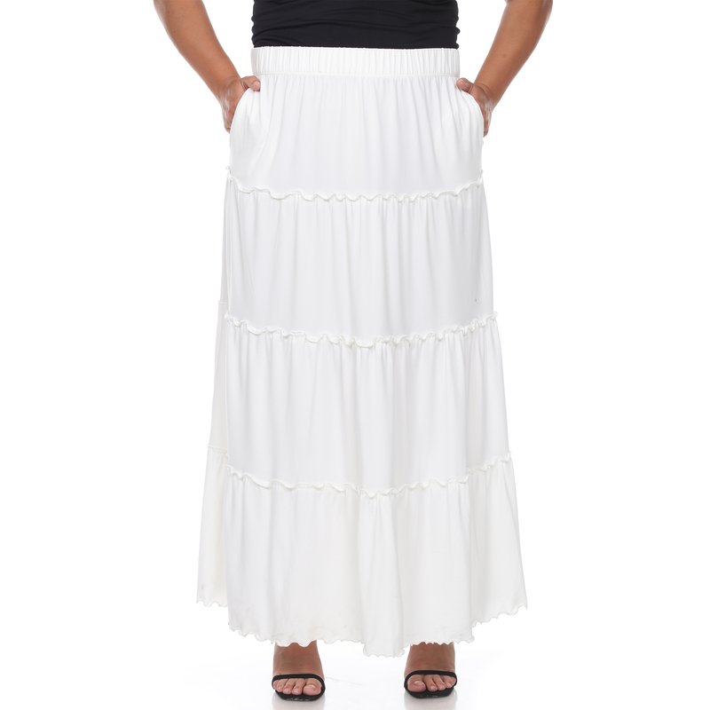 Shop White Mark Plus Size Tiered Maxi Skirt In White