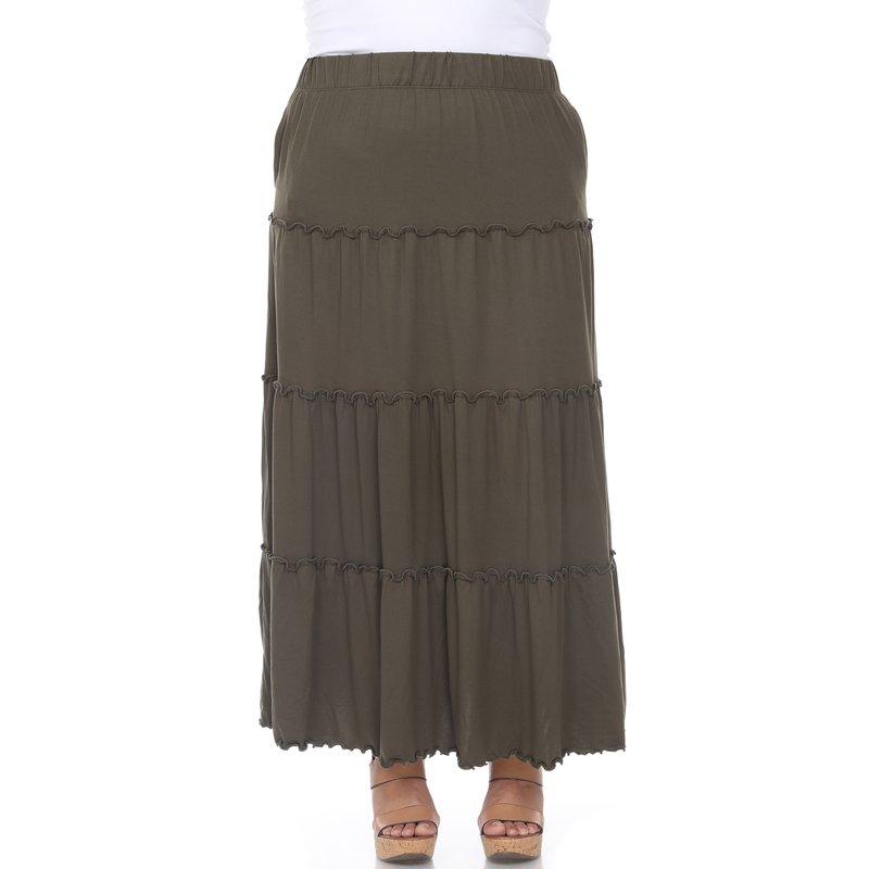 White Mark Plus Size Tiered Maxi Skirt In Olive