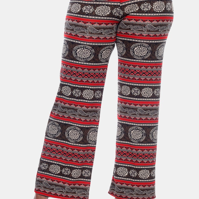 White Mark Printed Plus Size Palazzo Pants In Round Red