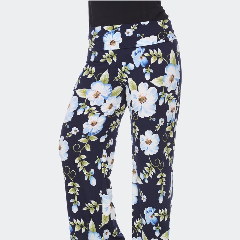 White Mark Printed Plus Size Palazzo Pants In Blue Flower