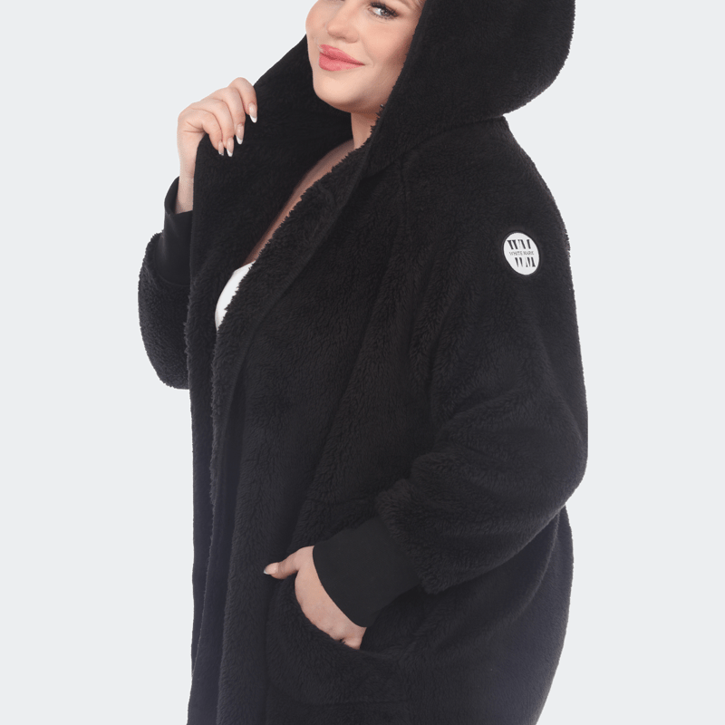 Shop White Mark Ps Plush Hooded Cardigan With Pockets In Black