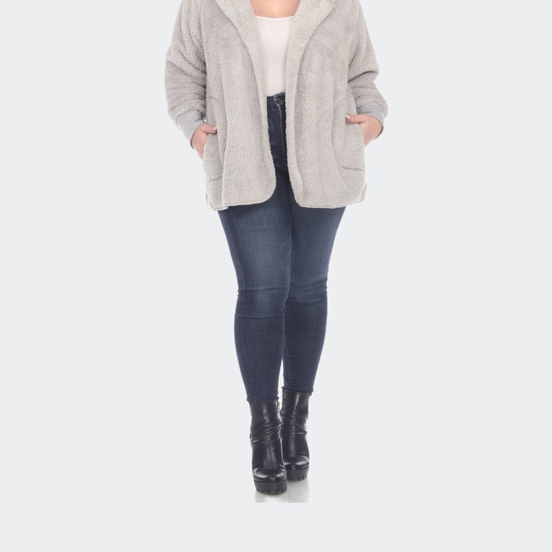 Shop White Mark Ps Plush Hooded Cardigan With Pockets In Grey