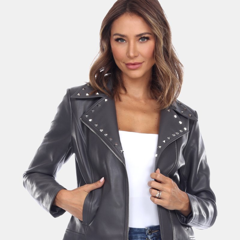 White Mark Pu Faux Leather Jacket In Grey