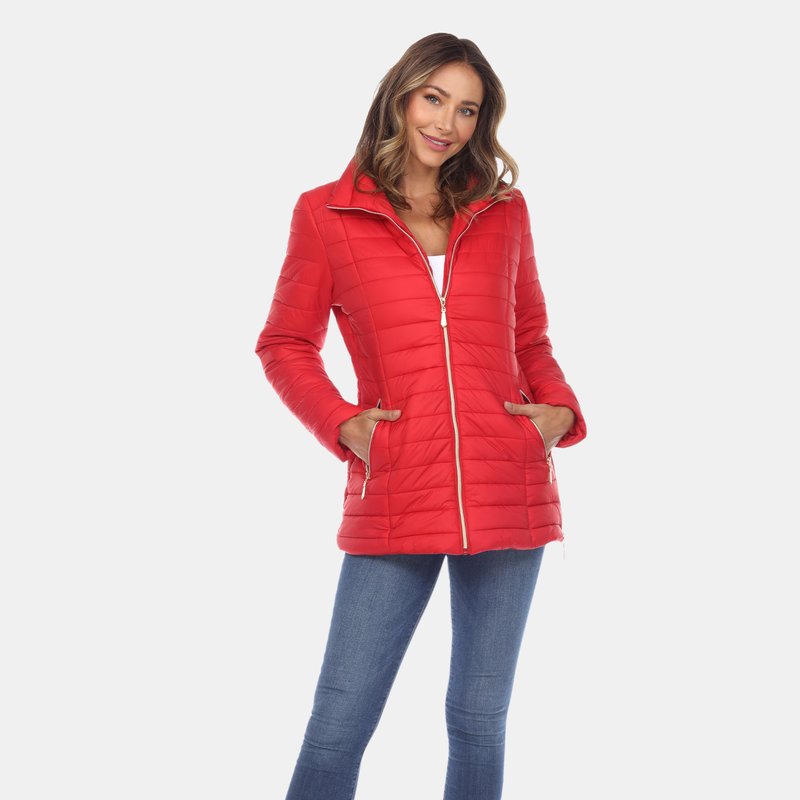 Shop White Mark Puffer Coat In Red