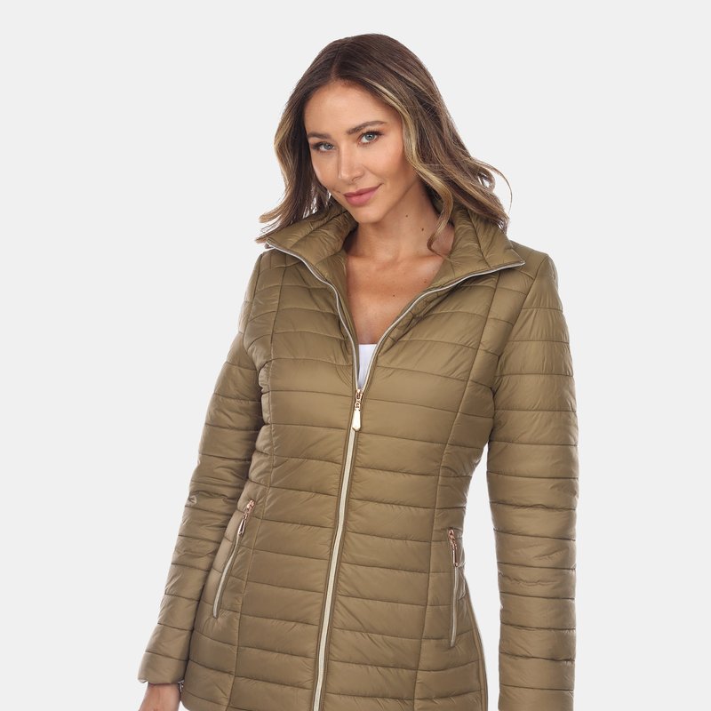 White Mark Puffer Coat In Army Olive