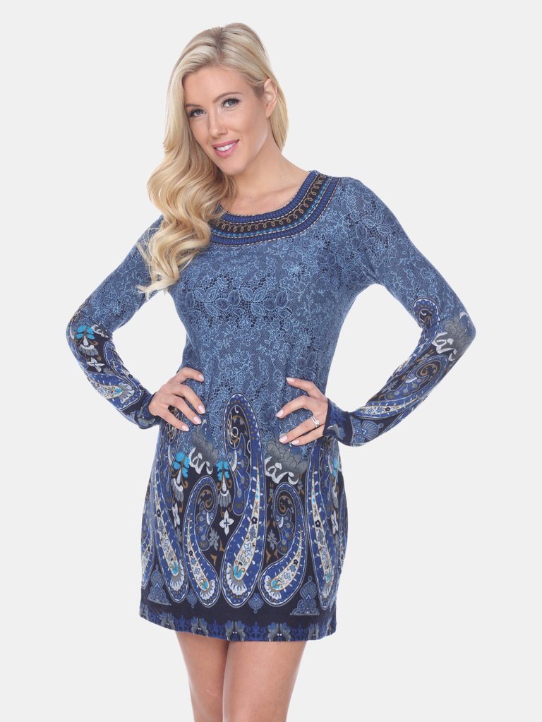 Sandrine Embroidered Sweater Dress - Blue
