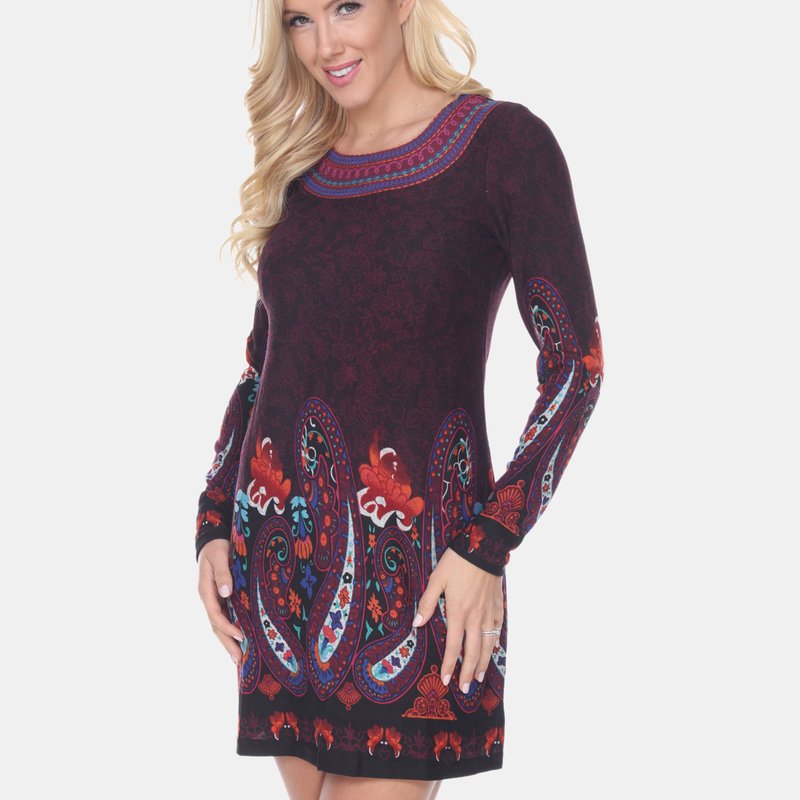 Shop White Mark Sandrine Embroidered Sweater Dress In Purple
