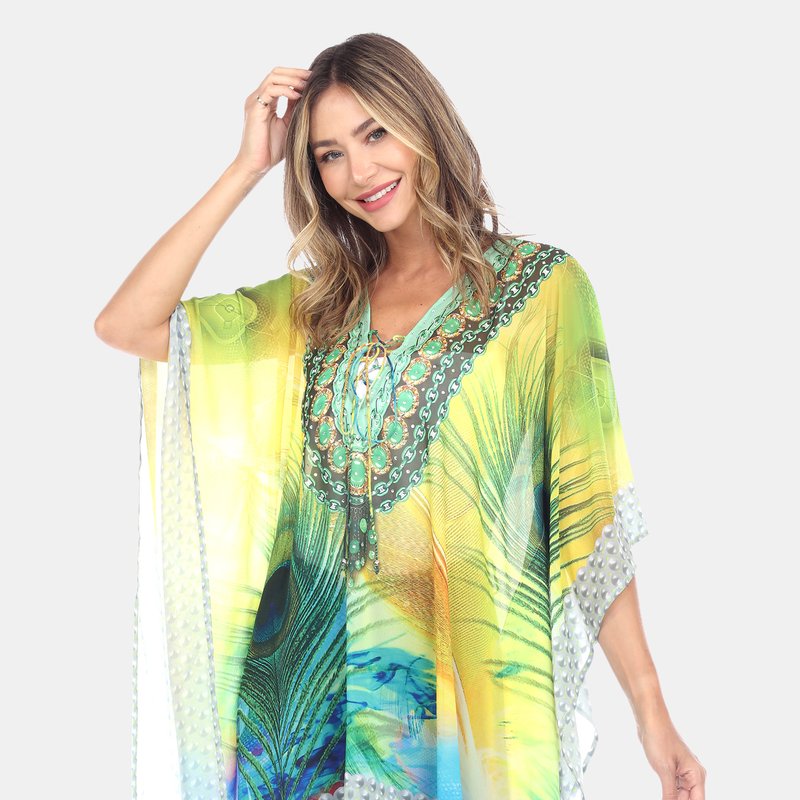 White Mark Short Caftan With Tie-up Neckline In Yellow