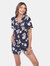 Short Sleeve Floral Pajama Set - Navy