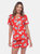 Short Sleeve Floral Pajama Set - Red