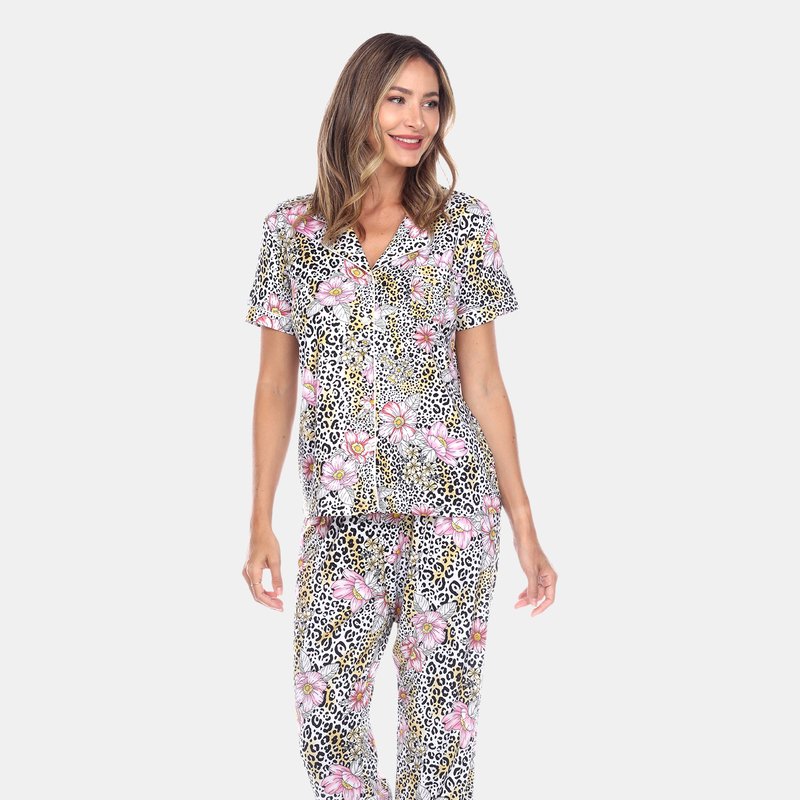 Shop White Mark Short Sleeve & Pants Tropical Pajama Set In Brown