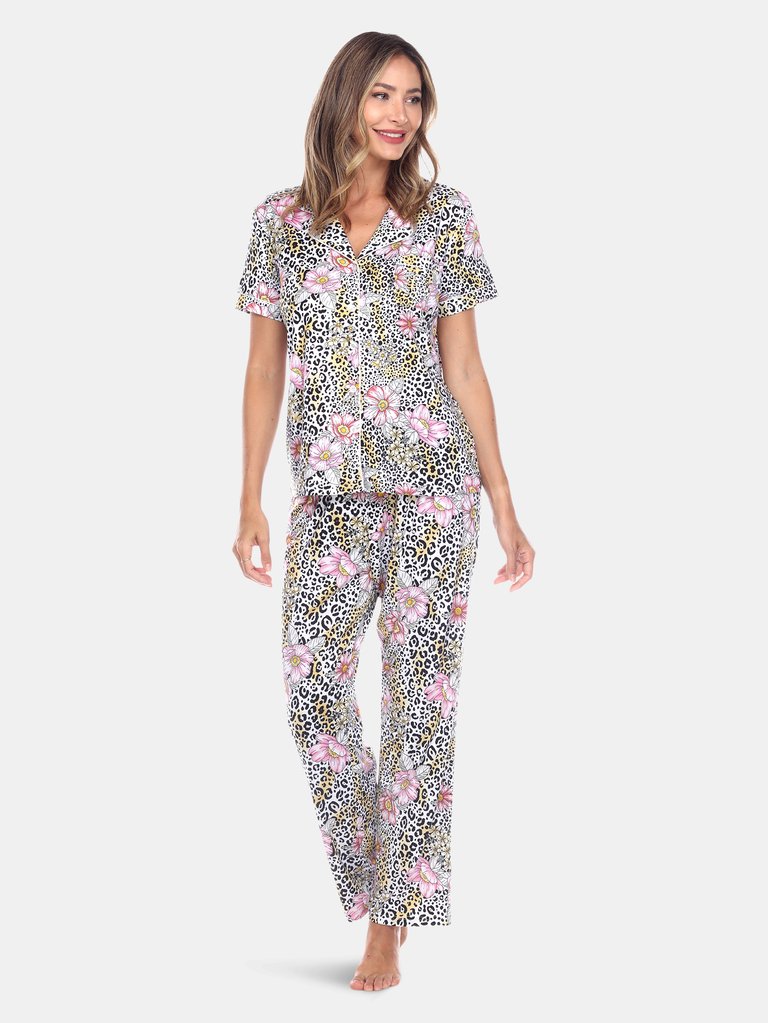 Short Sleeve & Pants Tropical Pajama Set - Leopard