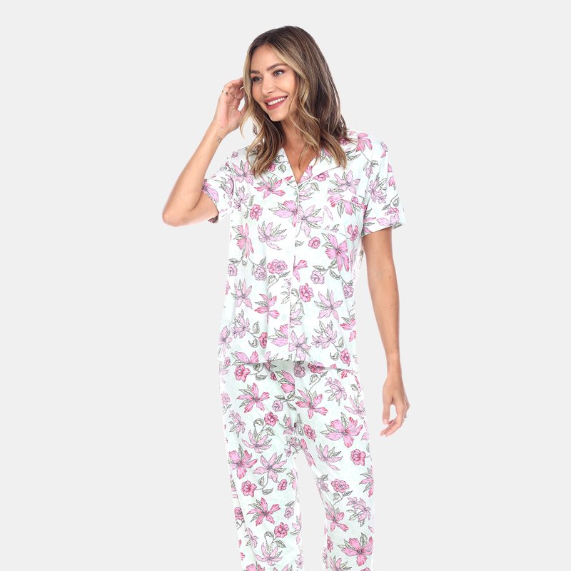 White Mark Short Sleeve & Pants Tropical Pajama Set In Mint/pink