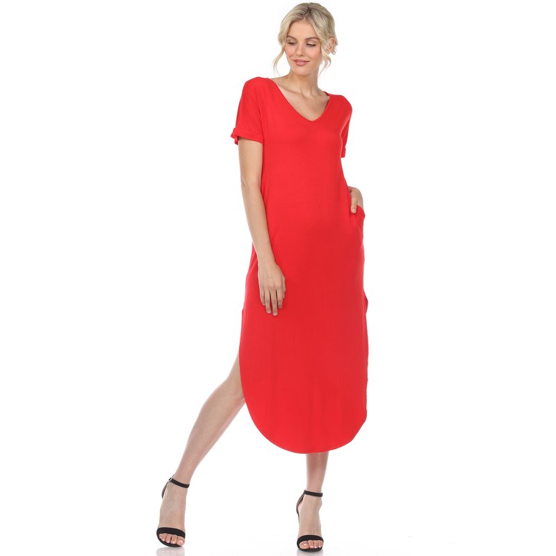 White Mark Short Sleeve V-neck Maxi Dress In Red