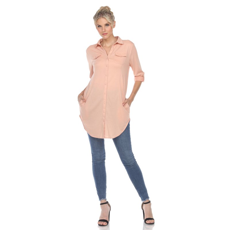 Shop White Mark Stretchy Button-down Tunic In Pink