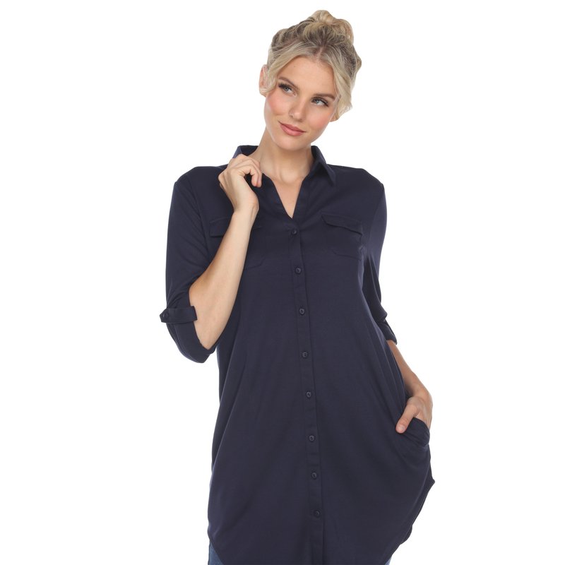 Shop White Mark Stretchy Button-down Tunic In Blue