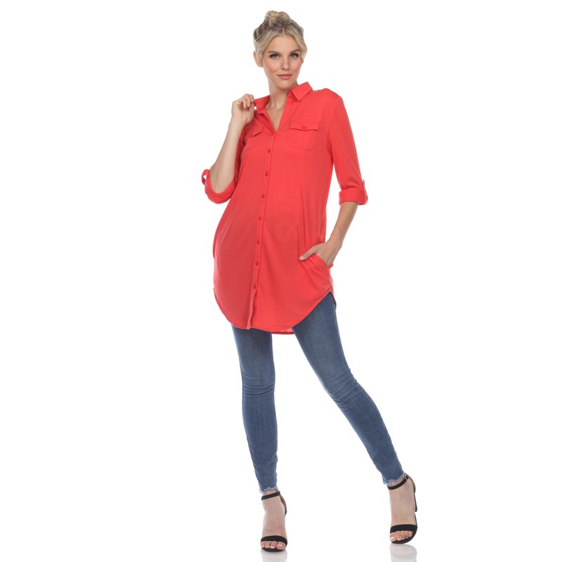 Shop White Mark Stretchy Button-down Tunic In Red